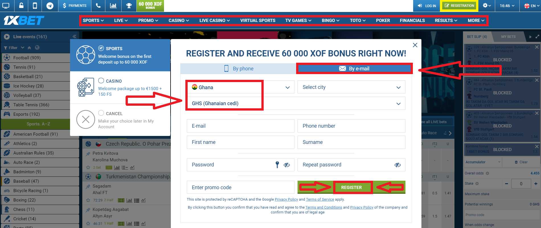 How to provide 1xBet Ghana registration with a bonus?